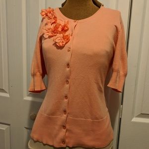 The limited salmon3/4 sleeve button front cardigan